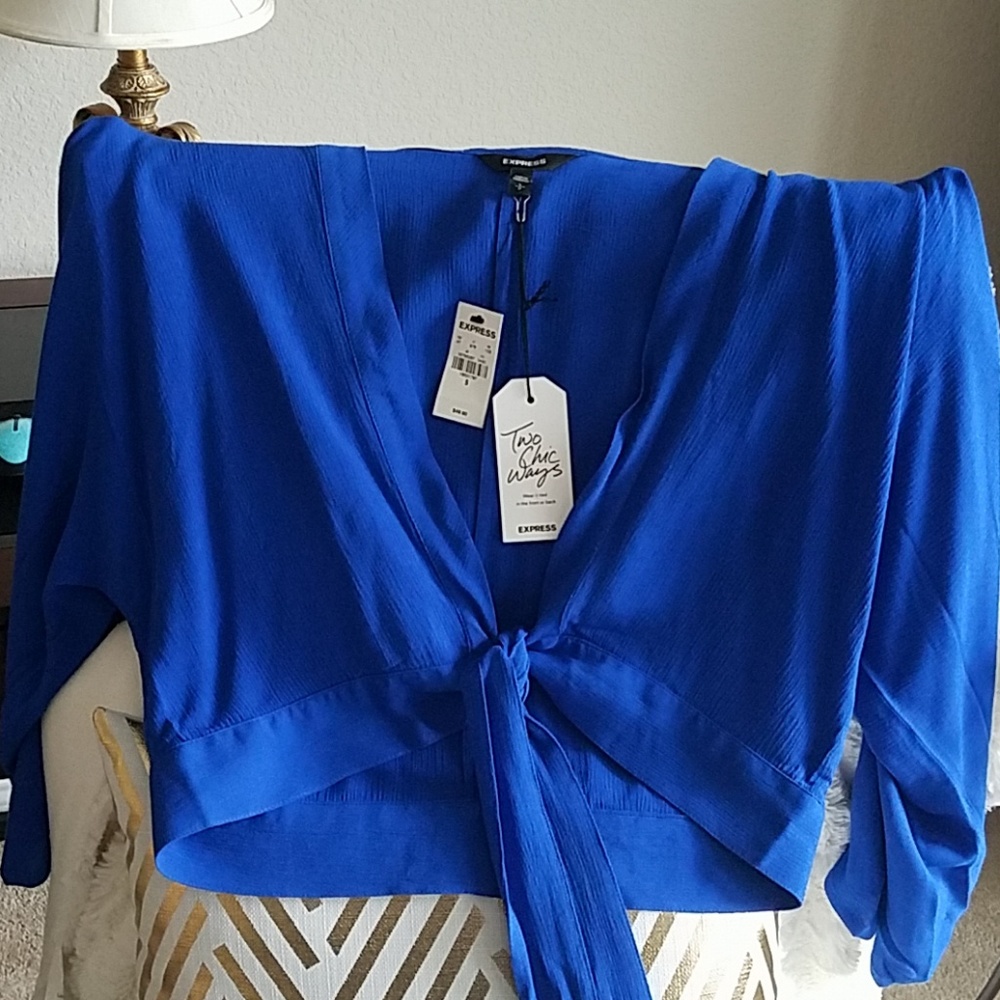 Raglan sleeve open front tie blouse - Picture 4 of 5
